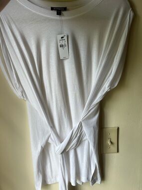 Express Sheer Ivory Tie-Front Tunic Top